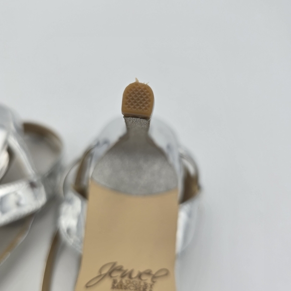 Jewel Badgley Mishka Kiki Ankle Strap Heeled Sandals, Silver, Women's Size 8 - Picture 13 of 16